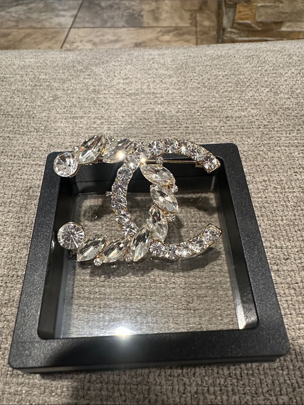 Clear Crystal Interlocking Logo Brooch - Clear Crystal